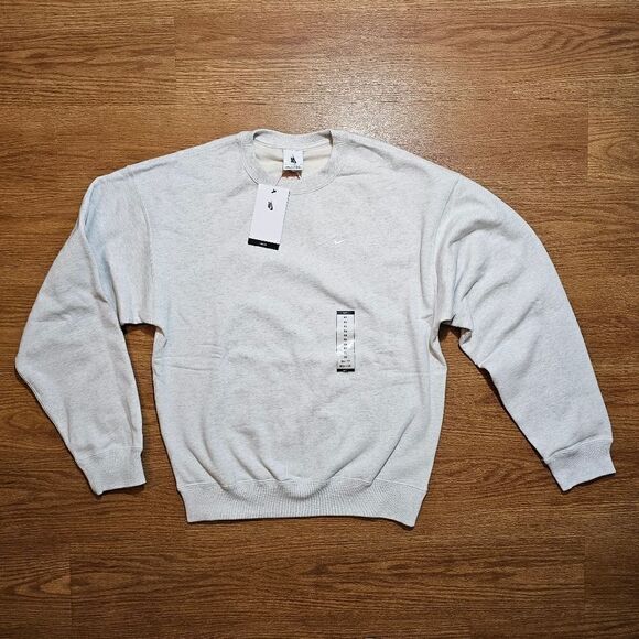 Nike Solo Swoosh Crewneck Sweatshirt Heather Grey XS Unisex Fleece DX1361-051 LE - Picture 2 of 13